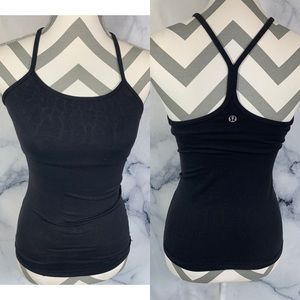 Lululemon power Y black printed tank Sz 2